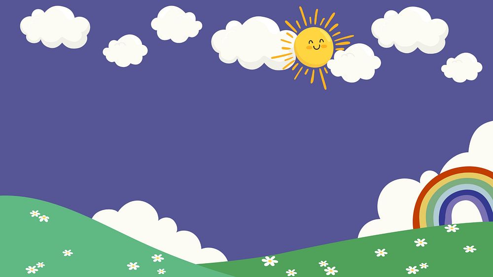 Sun grass hill desktop wallpaper, navy blue simple illustration