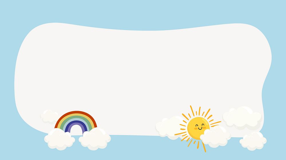 Sunny rainbow sun desktop wallpaper, light blue border frame 