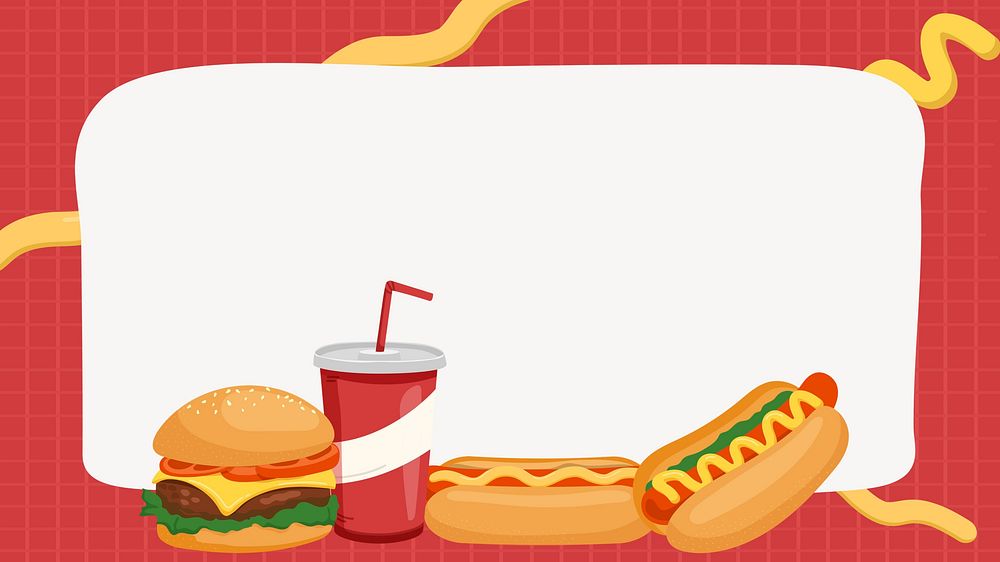 Fast food desktop wallpaper, red border frame notepaper restaurant illustration