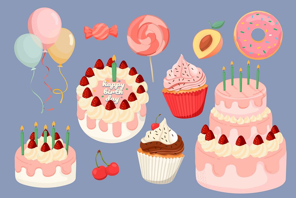 Birthday cake illustration set psd