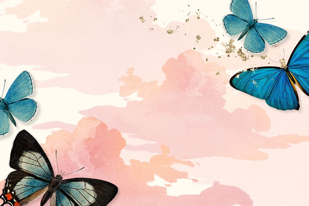 Butterfly border pink watercolor background