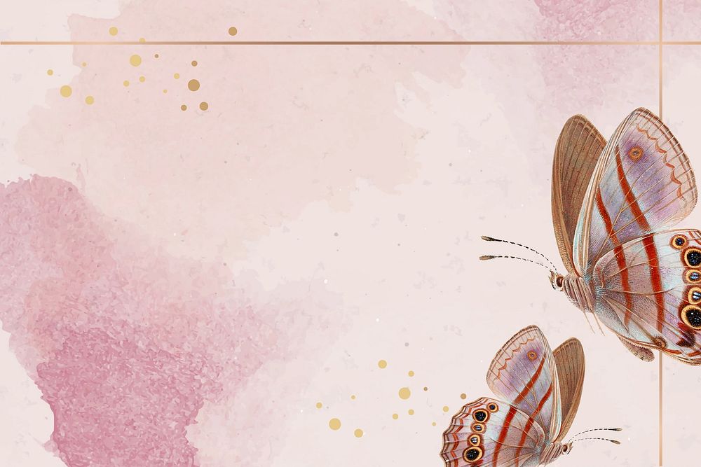 Pink watercolor butterfly border background