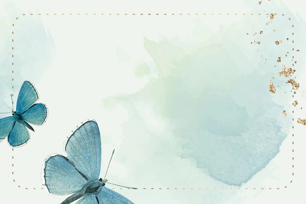 Green frame butterfly watercolor background