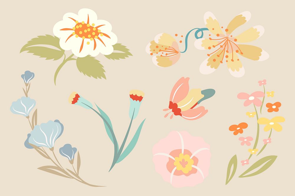 Colorful flower collage element set psd