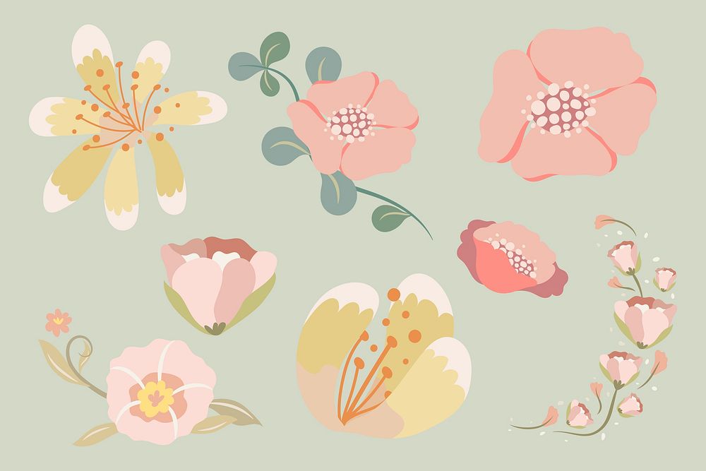 Colorful flower collage element set psd