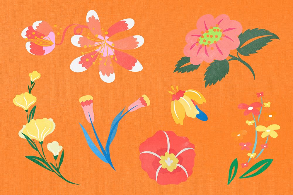Colorful flower collage element set psd