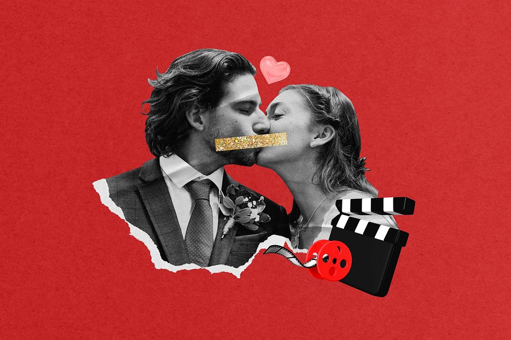 Romance movie entertainment collage, red design
