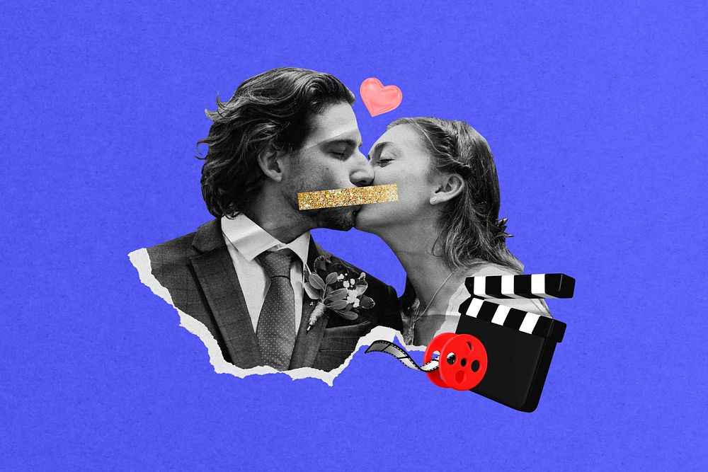 Romance movie entertainment collage, blue design