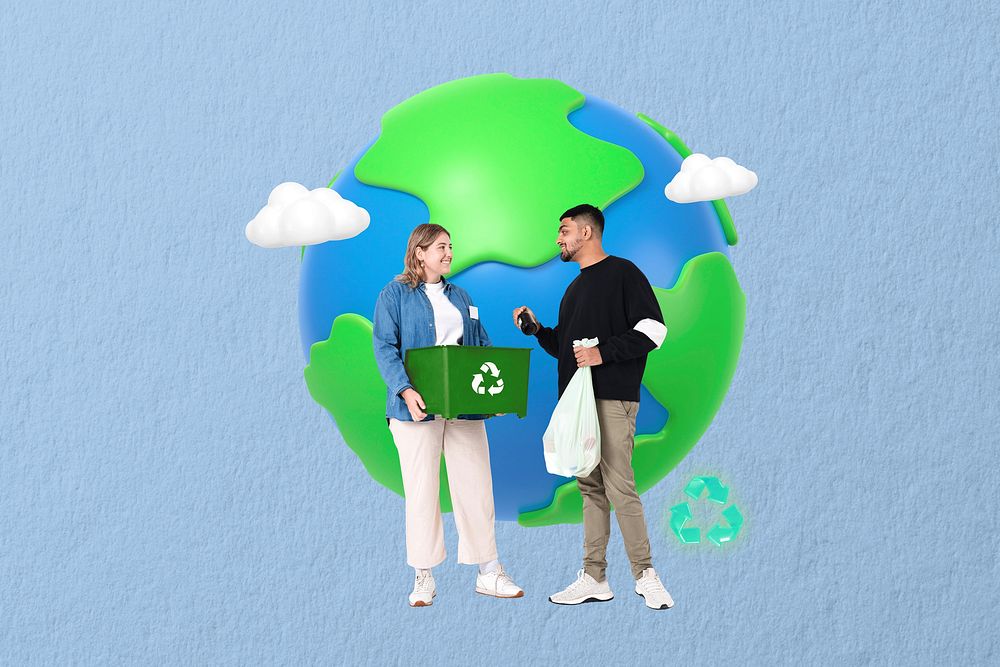 Eco waste management collage, blue design
