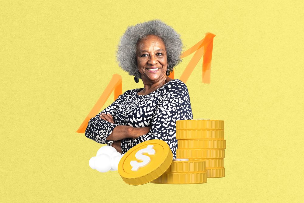 Retirement investment collage, yellow design