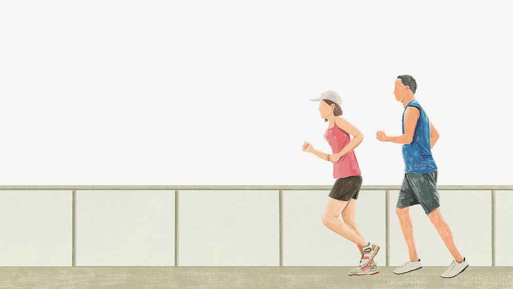People jogging illustration, collage element psd
