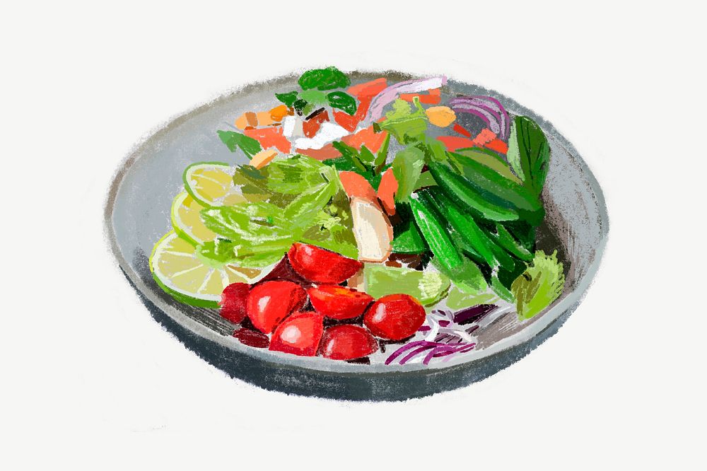 Healthy salad, food illustration, collage element psd