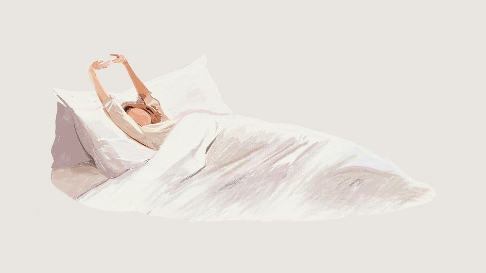 Woman waking up, minimal illustration collage element psd
