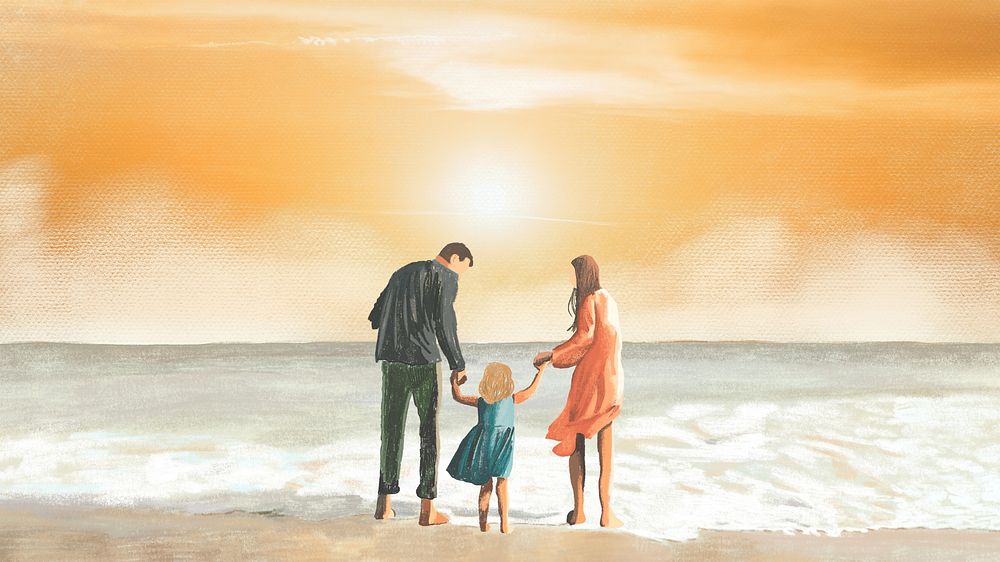 Family beach vacation illustration desktop wallpaper