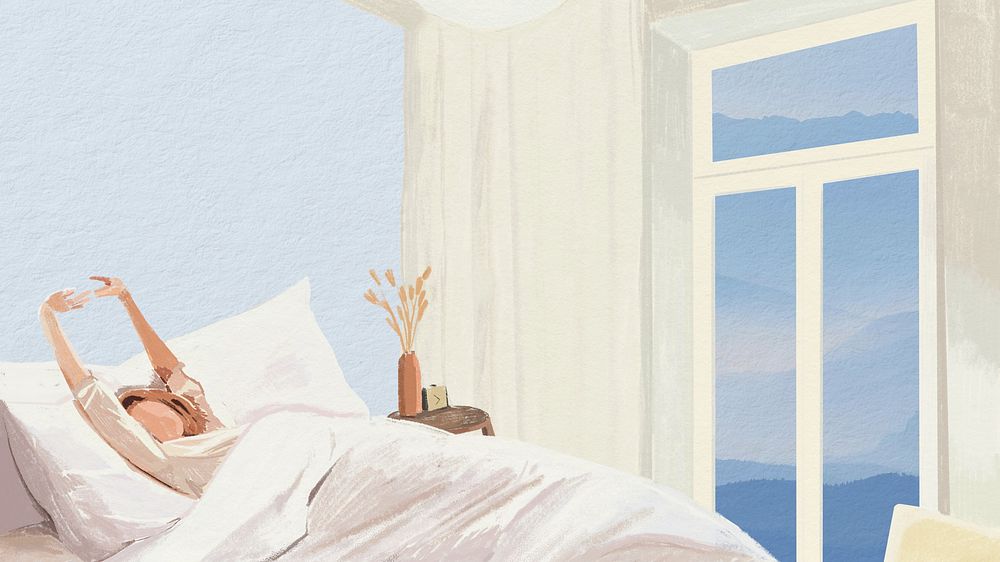 Relaxing morning desktop wallpaper, minimal room illustration