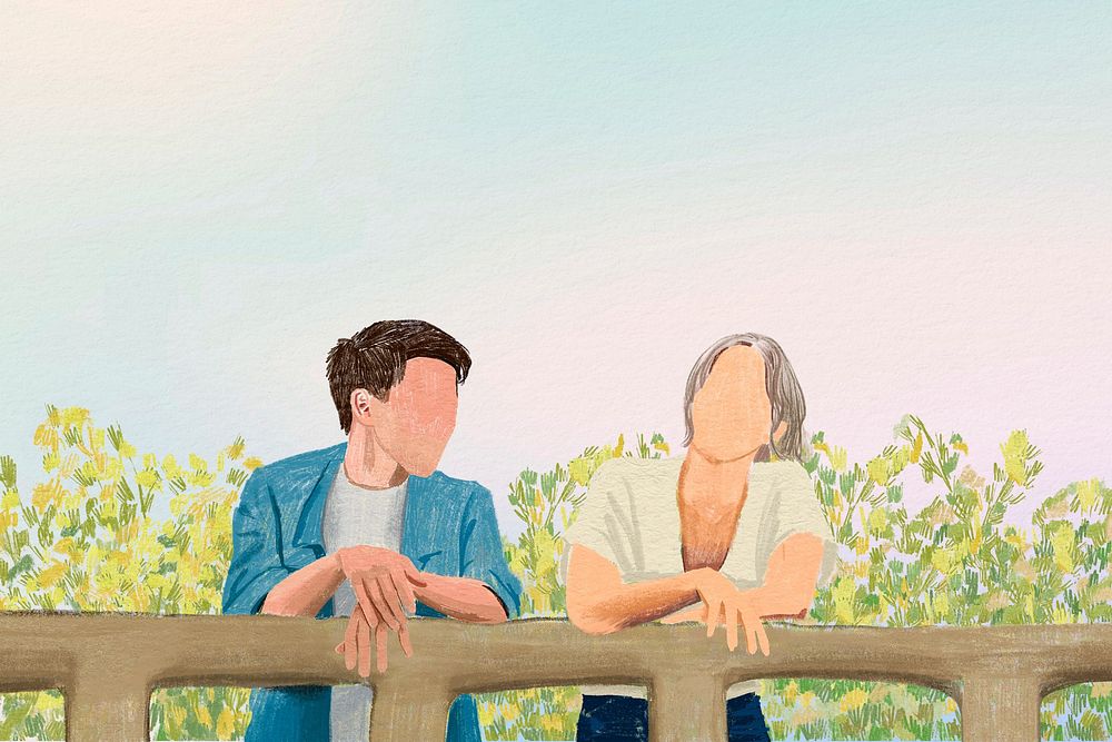 Couple chatting in a park illustration background