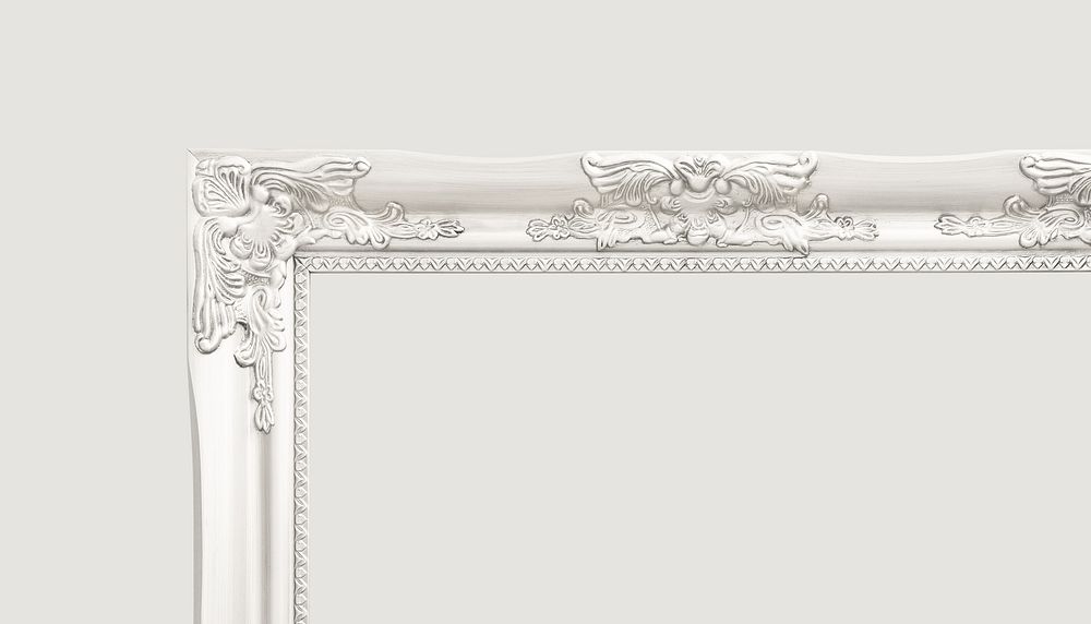 White ornate frame background, vintage aesthetic