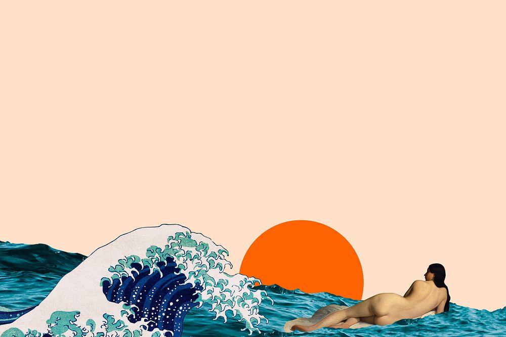 Sunset ocean border background, pastel orange design