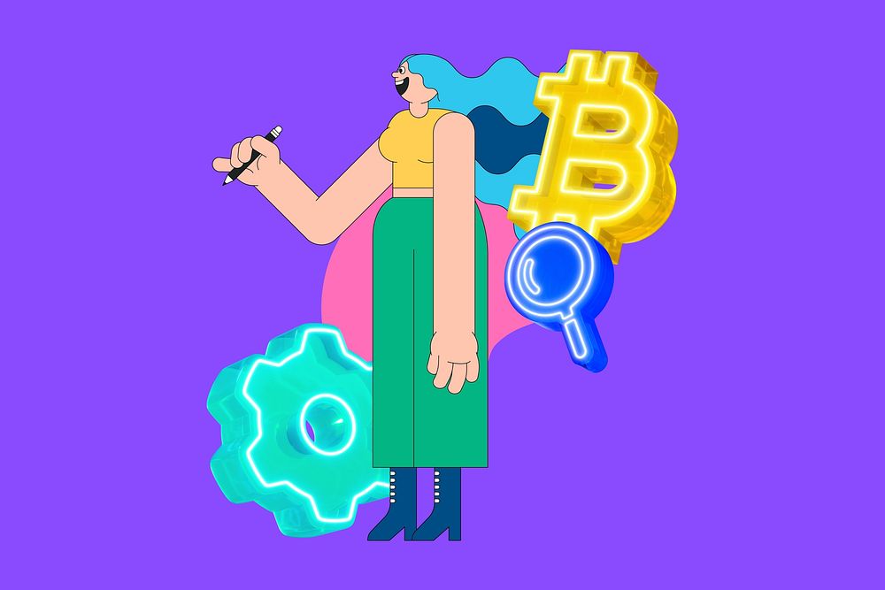 Woman bitcoin, purple design