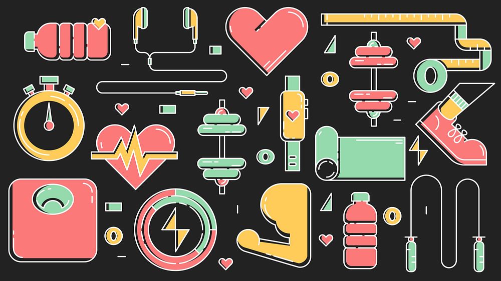 Fitness, health & wellness icons collection vector