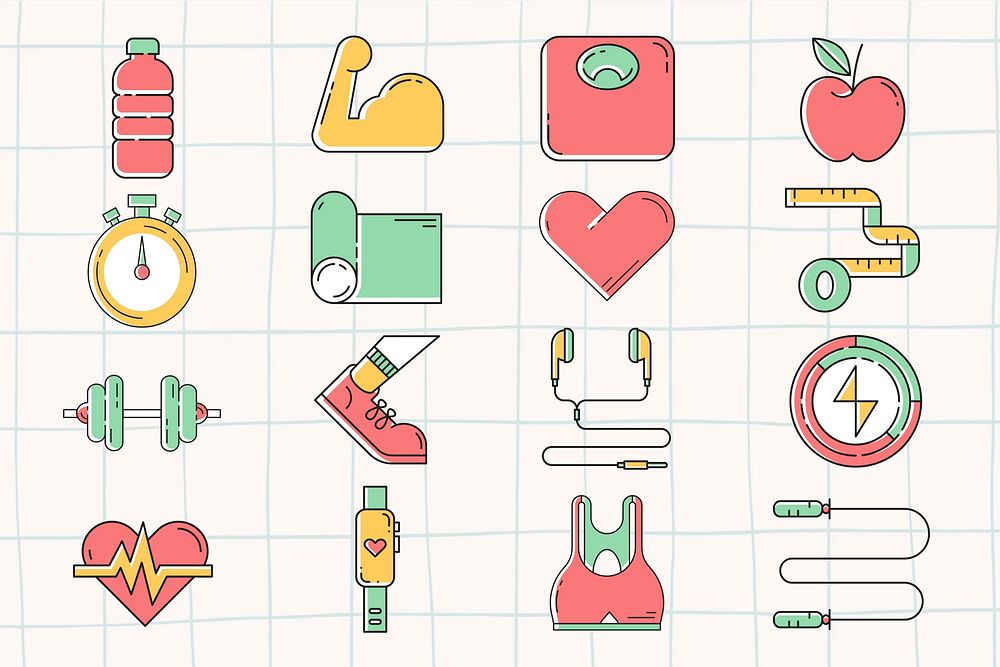 Fitness, health & wellness icons collection psd