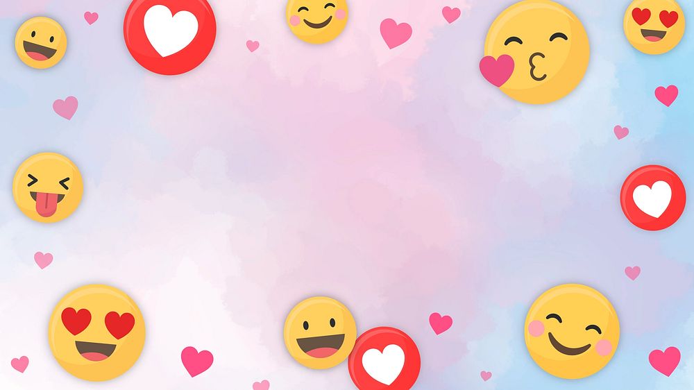 Heart emoticon frame desktop wallpaper, pink, watercolor textured design