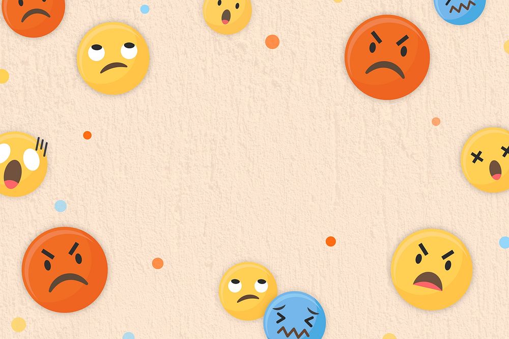 Angry emoticon frame background, cement textured design