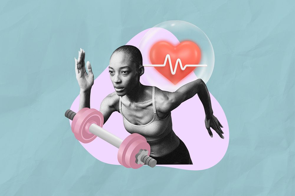 Running black woman, exercise 3D remix, blue design