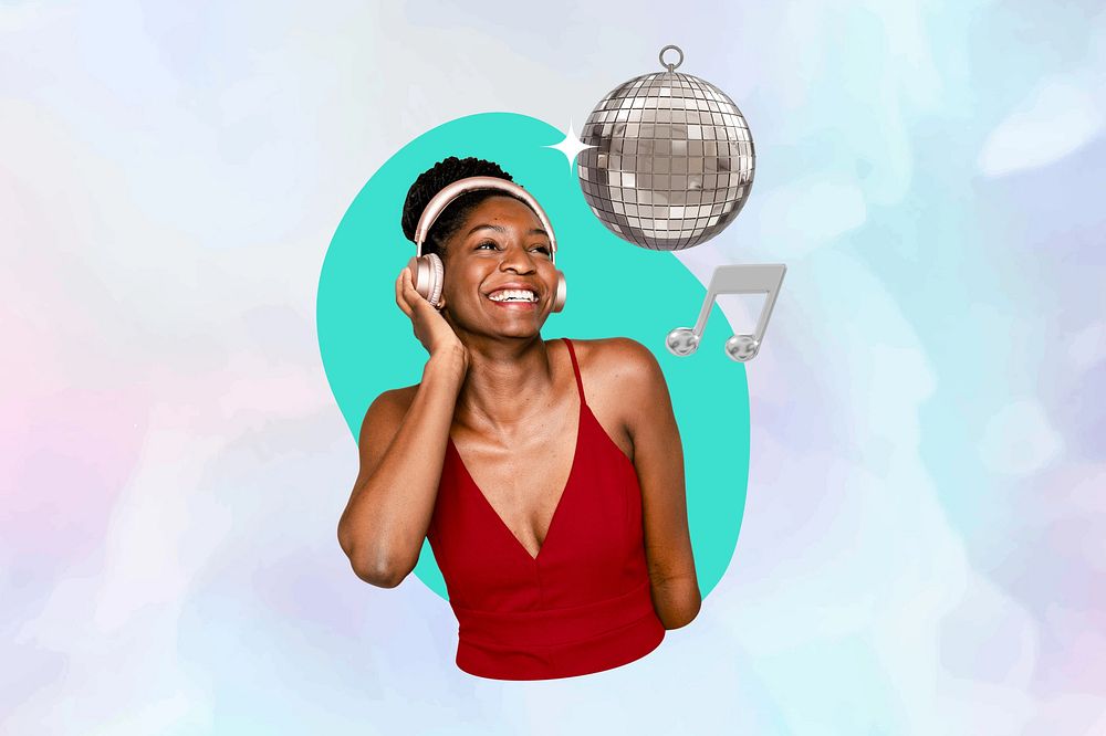 Black woman and disco dance, 3D remix, blue design