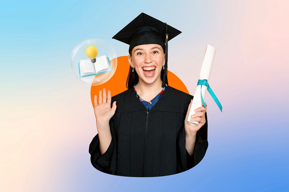 University graduation, colorful design, education 3D remix