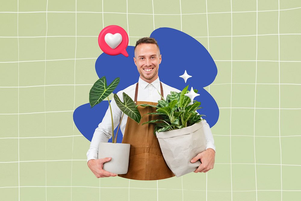 Man and plant, small business 3D remix, grid design