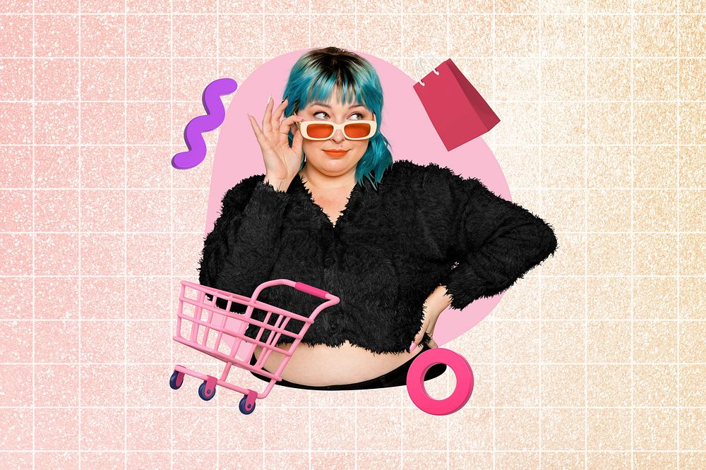 Shopaholic woman, creative remix