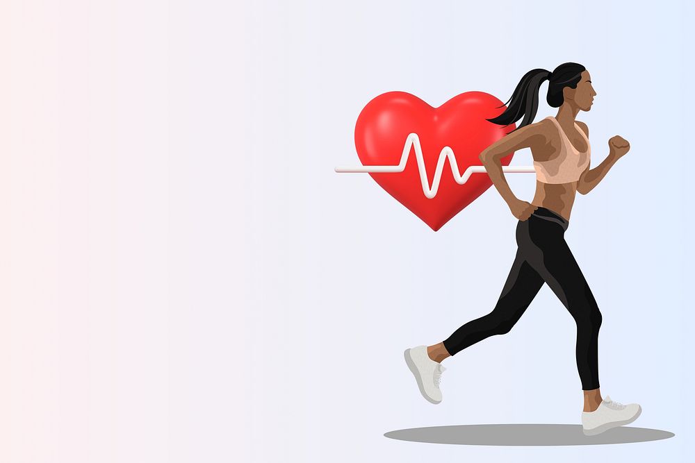 Cardio running woman background, 3d remix vector illustration