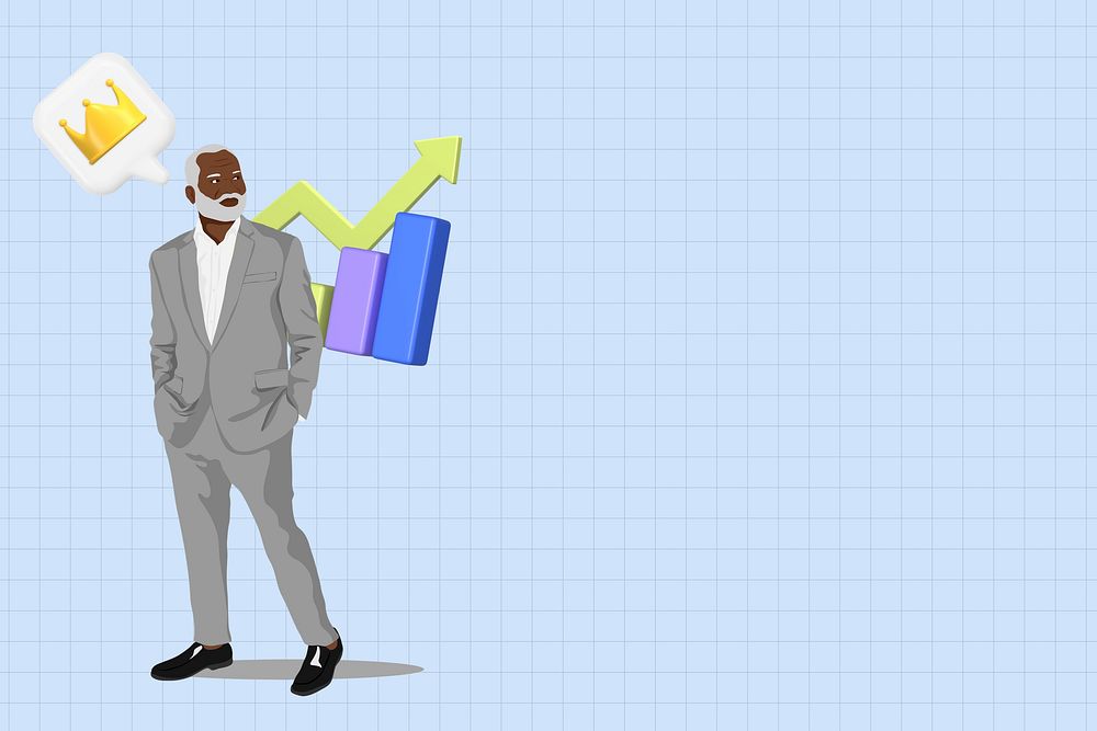 Senior investor blue  background, 3d remix vector illustration
