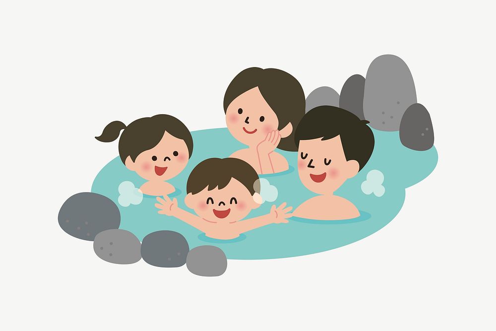 Family onsen bath clipart illustration psd. Free public domain CC0 image.