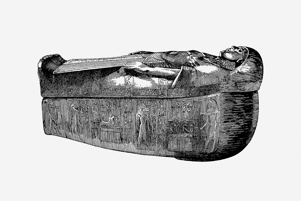 Vintage Egyptian sarcophagus line art image element