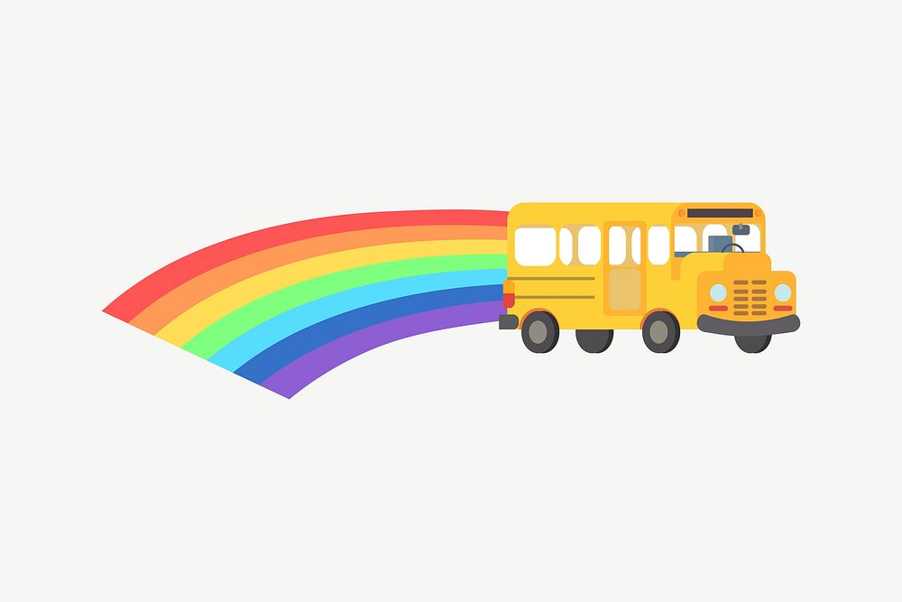Rainbow school bus clip art psd