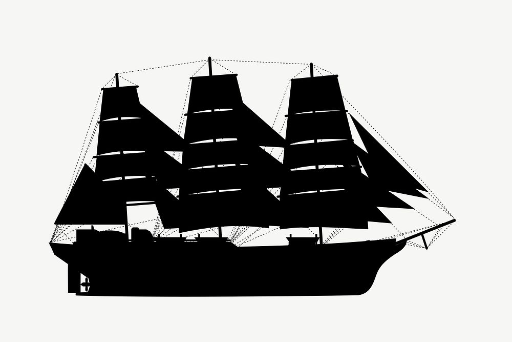 Junk ancient Chinese ship silhouette design element psd
