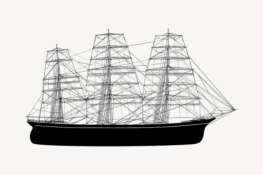 Red ship silhouette collage element vector