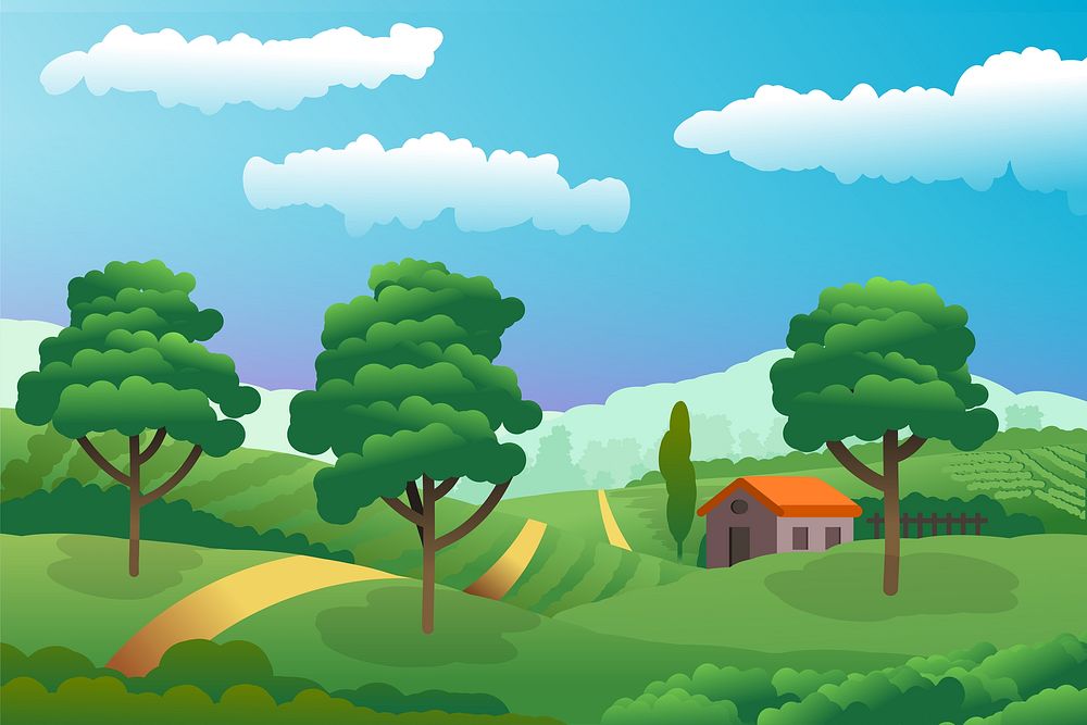 House on the hill natural landscape illustration vector