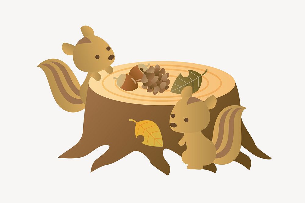 Squirrels with tree trunk acorn pine autumn illustration vector
