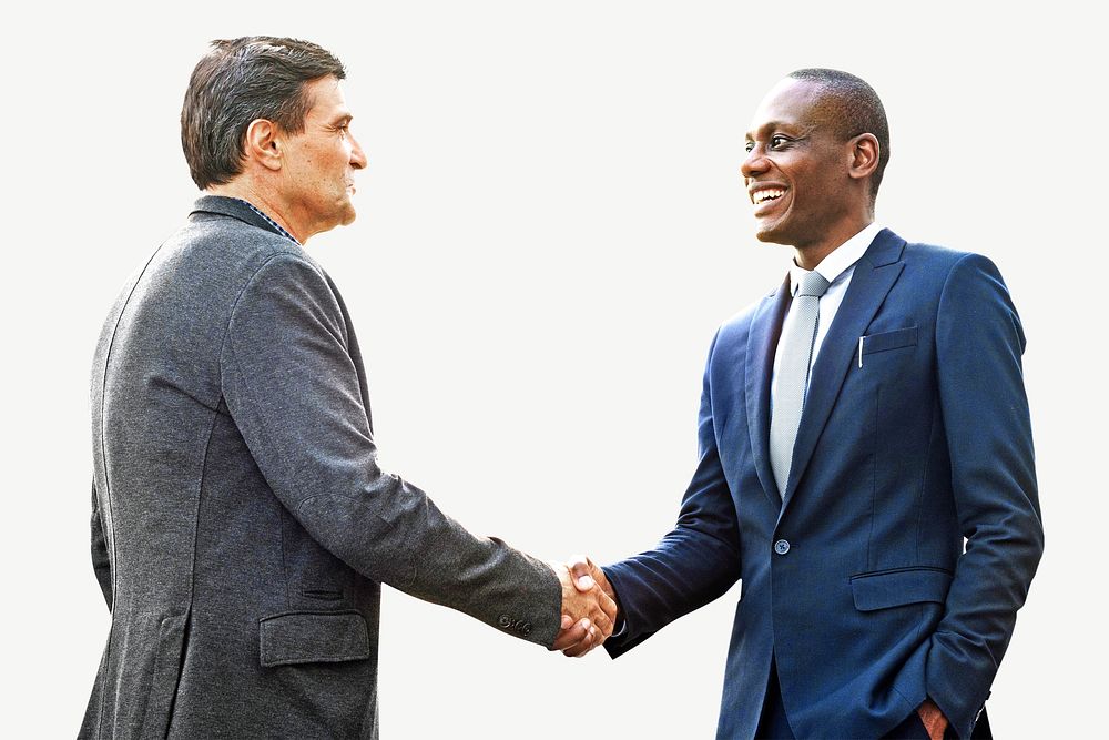 Two men shaking hands collage element psd