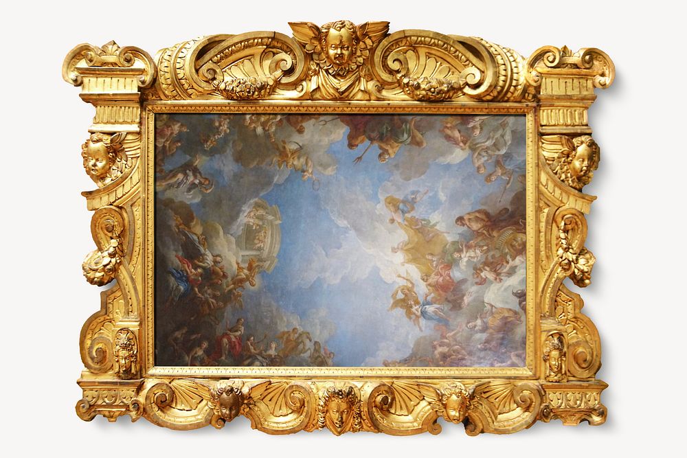 The Apotheosis of Hercules framed famous painting, gold luxury design. Remixed by rawpixel.