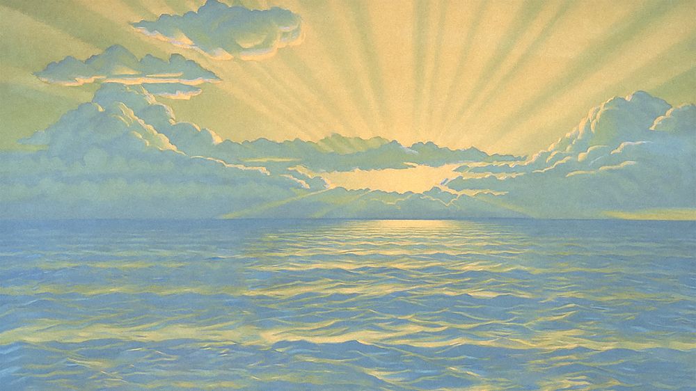 Sunrise over ocean desktop wallpaper. Remixed by rawpixel. 