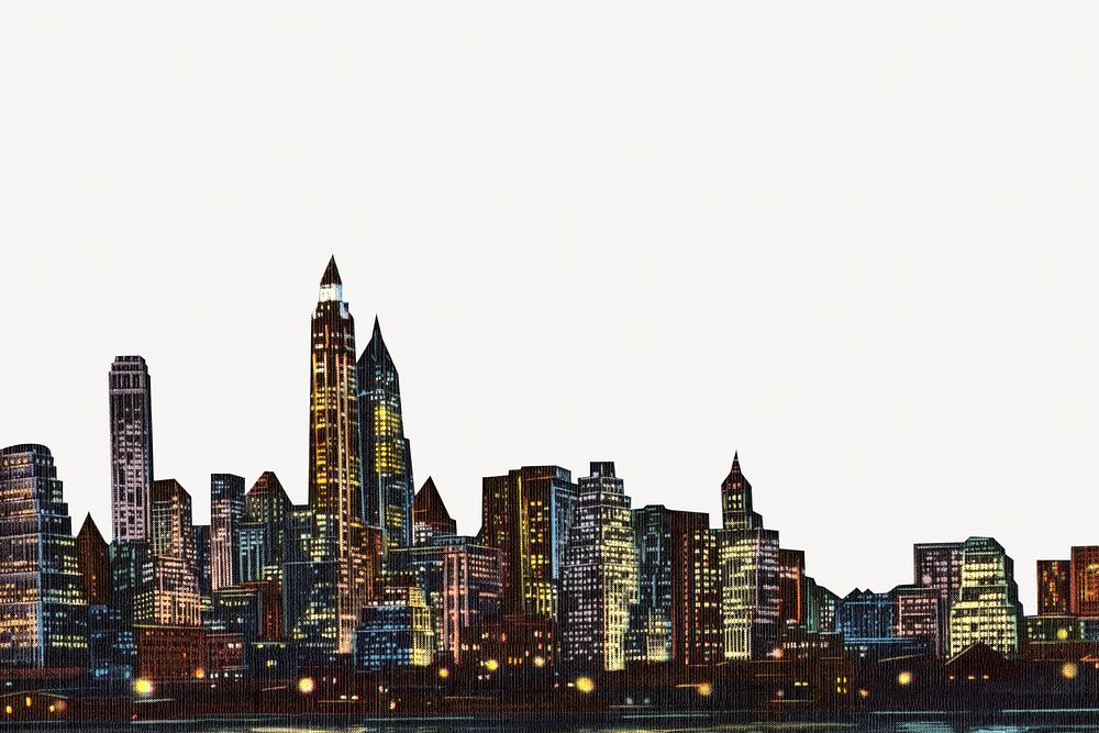 Vintage skyline chromolithograph art. Remixed by rawpixel. 