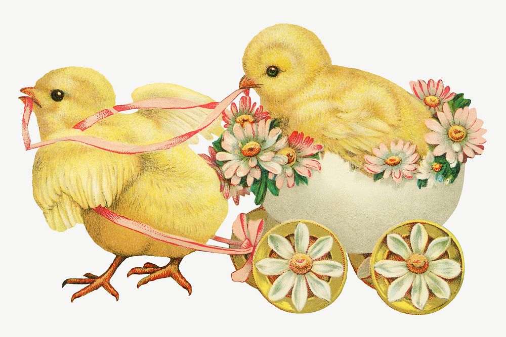 Chick on cart  collage element, vintage illustration psd. Remixed by rawpixel. 