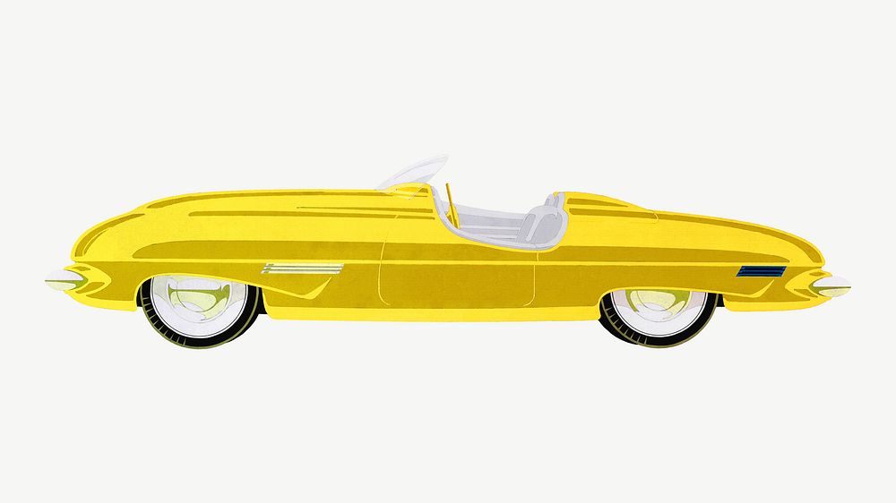 Classic yellow car vintage illustration psd. Remixed by rawpixel. 