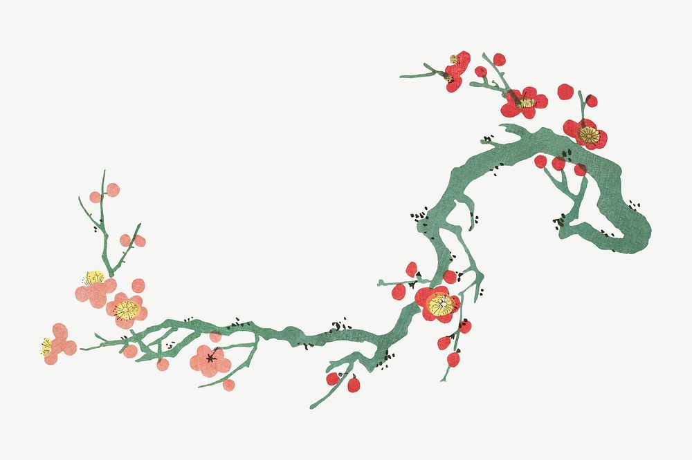 Cherry blossom flower branch, vintage botanical illustration by Ooka Shunboku psd. Remixed by rawpixel.