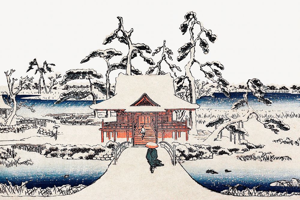 Japanese winter house border, illustration by Utagawa Hiroshige. Remixed by rawpixel.