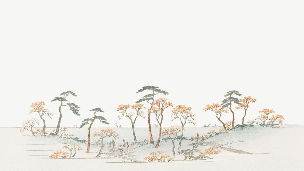 Japanese trees border psd, vintage nature illustration by Utagawa Hiroshige. Remixed by rawpixel.